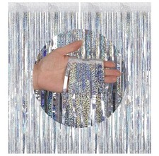 4 Pack Silver Metallic Foil Curtain Backdrop: Tinsel Fringe Curtains Photo Booth