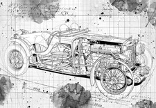 Line Tech Drawing MG K3 Magnette 1933 Car Classic Cutaway Art Poster Print