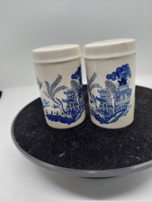 Vintage Willow Pattern Blue & White Salt & Pepper Set Ringtons Tea By Palissy