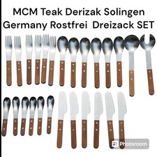 Rare MCM Teak Derizak Solingen Germany Rostfrei Dreizack Tableware Set