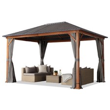 3x4 m Garden Gazebo, oak finish Alu frame looks like wood, hardtop steel roof