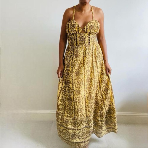 Zara brown yellow midi dress - zara, brown/yellow