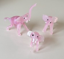 Vintage 3 Pink Glass Elephant