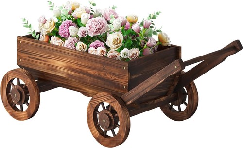 Wooden wagon garden planter - garden,