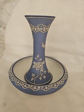 Nippon Moriage Jasperware Blue And White Floral Centerpiece