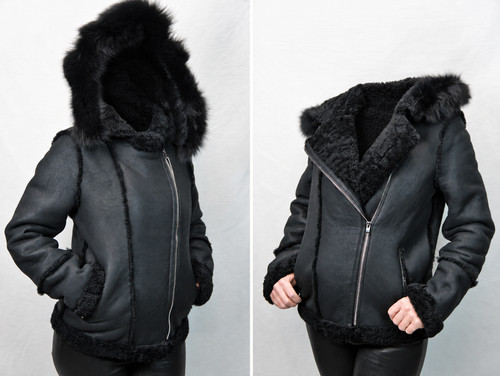 Black real sheepskin shearling - black,