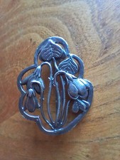 Vintage Signed MASJ 90 Snowdrops Brooch Silver Scenes Silver Plated Pewter 