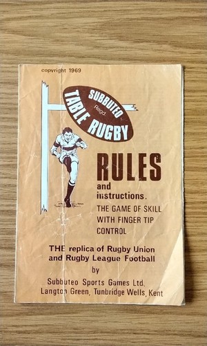 Subbuteo rugby rules and - rugby,