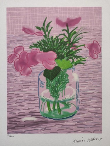 David hockney signed flowers - signed,
