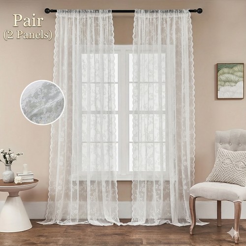Pair lace sheer curtains - lace,