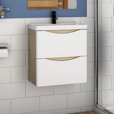 Wall Hung Bathroom Vanity Unit Sink Basin 500 600 800 with 2 Drawers White+Oak