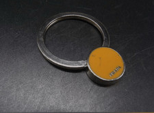 Prada Silver Metal Round Keyring Mustard Yellow Logo Medallion Key Chain