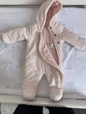 Girl's Pink Baby Girl Snowsuit Size 0-3 Months Bundle/ Knitted Cardigan And Hats