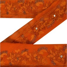 Sanskriti Vintage 1 Yd Sari Border Hand Beaded Craft Trim Ribbon Orange Lace