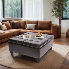 34'' Large Storage Ottoman Square Lift Top Tufted Bench Upholstered Coffee Table