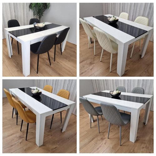 Dining white black wood - black, table