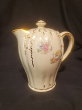 Sudlow Burslem England White Floral W/Gold Accents Coffee 6 1/2"  Pot Vintage