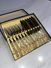 Firth Staybright Stainless Steel Box Set Of 6 Fish Knives and Forks, Faux MOP
