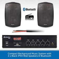 Outdoor Bluetooth Wall Speaker System 60W Amp 2 x 3" IP44 Speakers Garden Shop