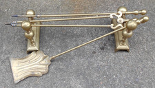 VINTAGE LARGE FIRESIDE 3 PEICE BRASS COMPANION SET & FIRE DOGS ANDIRONS *READ*