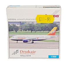 Herpa Wings Model No.515122 Druk Air Airbus A319 Model Scale 1:500 Diecast Boxed
