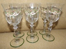 Johnson Brothers Eternal Beau 6 Wine Glasses With Green Bottom Rim 17cm Tall