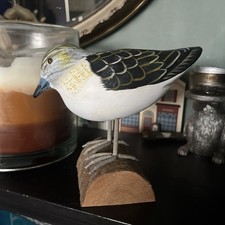 Hand Carved Bird on Log, Painted Coastal Bird Figure Ornament, Gorgeous!