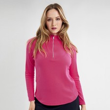 Green Lamb Ladies Zip Neck Top with Textured Finish in Raspberry Pink