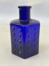 60358 Old Vintage Antique Glass Poison Bottle Patent Hobnail Poison Blue
