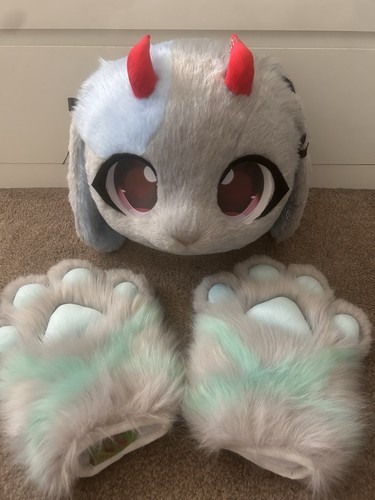 Grey and blue devil bunny - and,