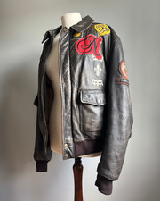 NICKELSON LEATHER FLIGHT JACKET bomber biker patch 42 44 embellishment top gun