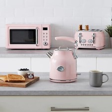 Stylish Retro Matching Microwave, 4 Slice Toaster & Rapid Boil Kettle - Pink