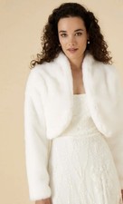 MONSOON Size 20 White Plush Faux Fur Bolero Jacket Shrug Bridal Wedding Cover Up