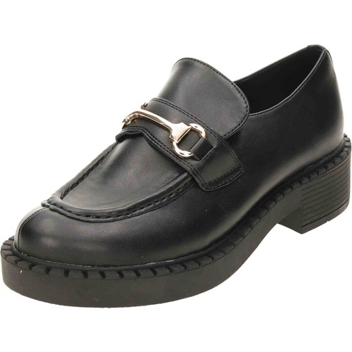 Black chunky loafer shoes - black,