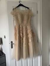 JJ’s HOUSE Champagne Wedding Dress tea length Size 12