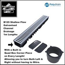 B125 Shallow Flow Galvanised Channel Drainage Driveway Drain Extra Heavy Duty