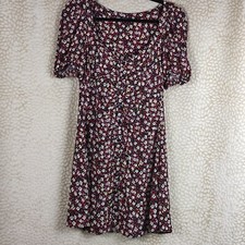 Zara Womens Floral Mini Dress Size Medium Button Front Puff Ruched Sleeve