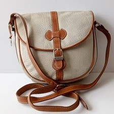 Jane Shilton Vintage Real Leather Women's Cross Body Bag Beige&Brown 20/22/6 Cm
