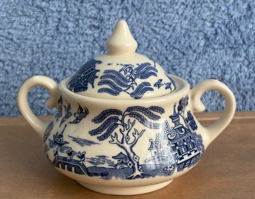 Old willow vintage sugar bowl - vintage,