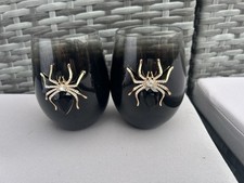 Rhinestone Black Rose Gold Spider Stemless Wine Black Smoked Glasses Halloween