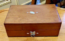 Antique 19th Century Inlaid Wooden Keepsake Work Box 10 x 7 x 3 1/2 Inches