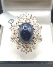 Sterling Silver Black Opal And Cz Cocktail Ring
