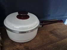 Vintage Enamel Fleck Cream Saucepan with Lid 