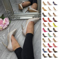 WOMENS LADIES HIGH HEEL WEDDING BRIDESMAID EVENING PARTY POINTED COURT SHOES