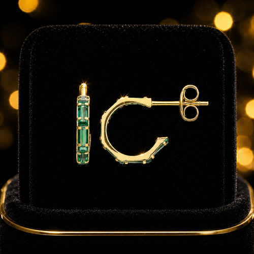 Natural baguette emerald hoop - baguette,