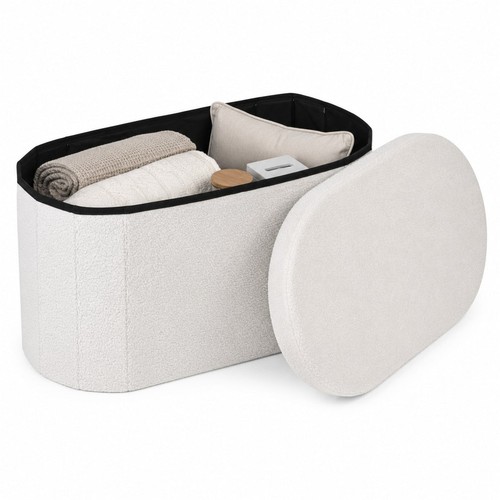 White bouclé oval storage - oval,