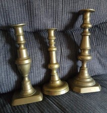 Antique Mid Century Set Of 3 Random Shaped brass candlesticks candle holders
