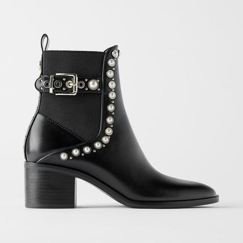 Zara black studded pearl biker - pearl,