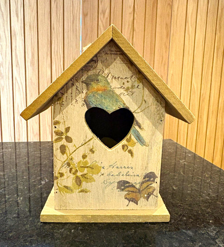 Botanical wooden hanging bird - wooden,