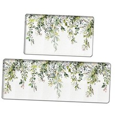  Green Eucalyptus Anti Fatigue Kitchen Floor Mats Set of 2 Green Leaves